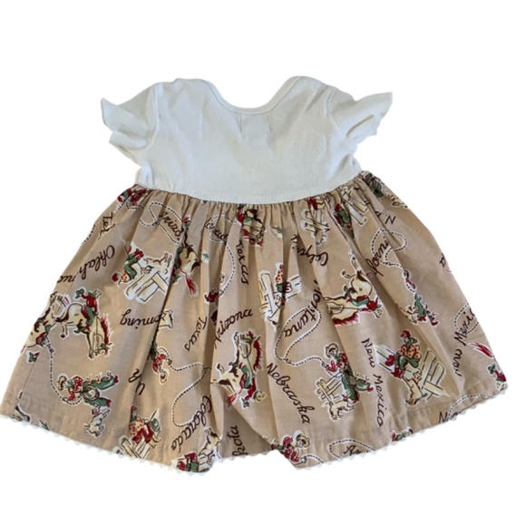 DRESS INFANT KHAKI WESTERN PRINT 100% COTTON - Picture 2 of 4